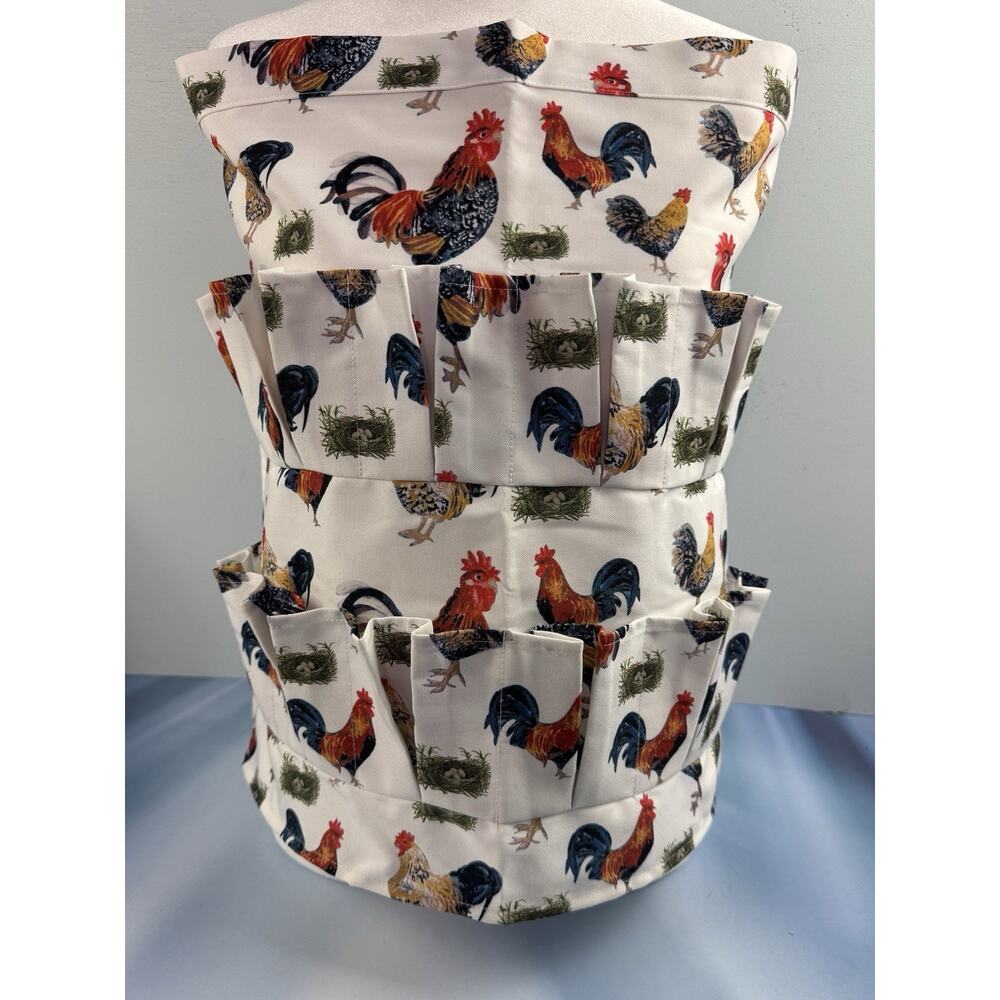 Chicken Egg Apron 12 Deep Pockets‎ Collecting 96" Waist Strap Rooster EUC